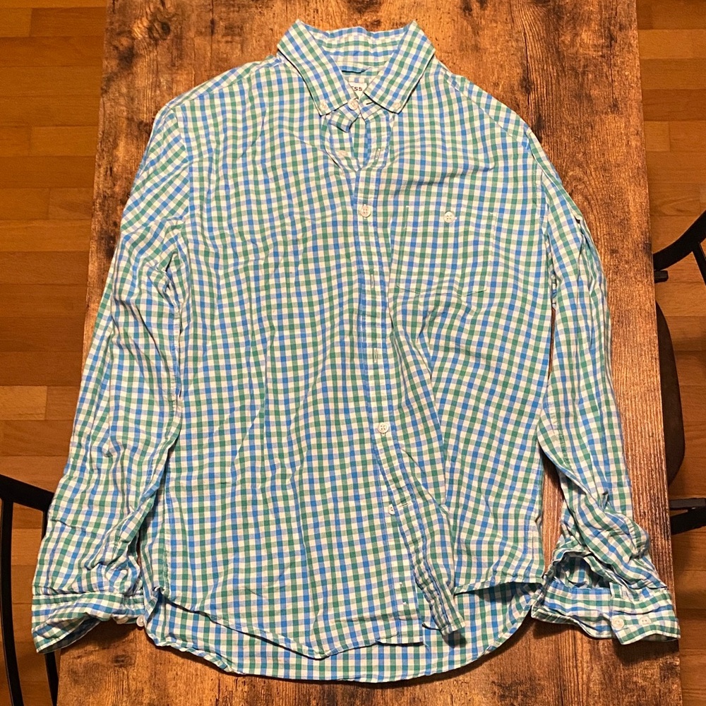 Express Blue and Green Plaid Men's Shirt